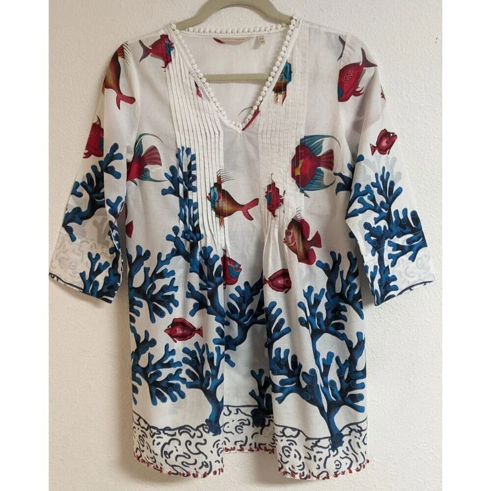 Women's Soft Surroundings Coral Reef Fish Seychelles Tunic/Dress/Cover-Up PXS - Picture 3 of 14